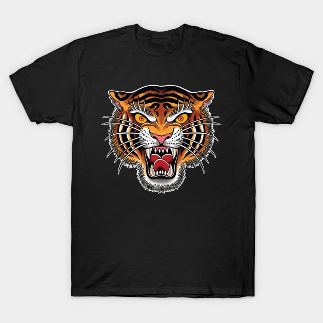 Tiger Head Tattoo Design T-Shirt by Seven Relics